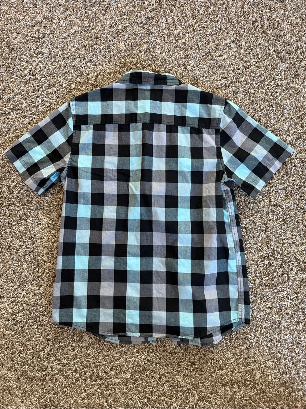 Kids Short Sleeve Button Shirts - Black Mini Print, White Palm, Blue Plaid